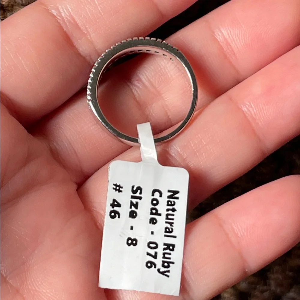 NWT Natural Ruby Half Eternity Ring 925 Silver Size 8 - Picture 7 of 13